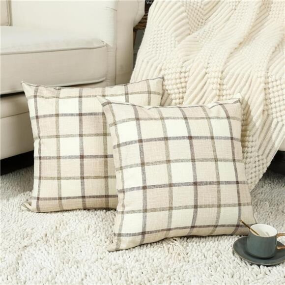 18x18 Fall Buffalo Check Pillow Covers, Farmhouse Plaid Cushion Covers, Set of 2 - Picture 1 of 6